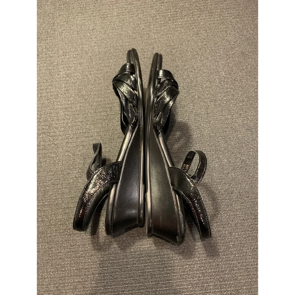 New SAS Women's Black Strippy Quarter Strap Wedge Sandal Shoes Size 8.5 ‎ N